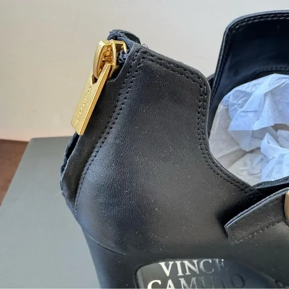 Vince Camuto Black Ankle Boots with Gold Buckle - Picture 7 of 10